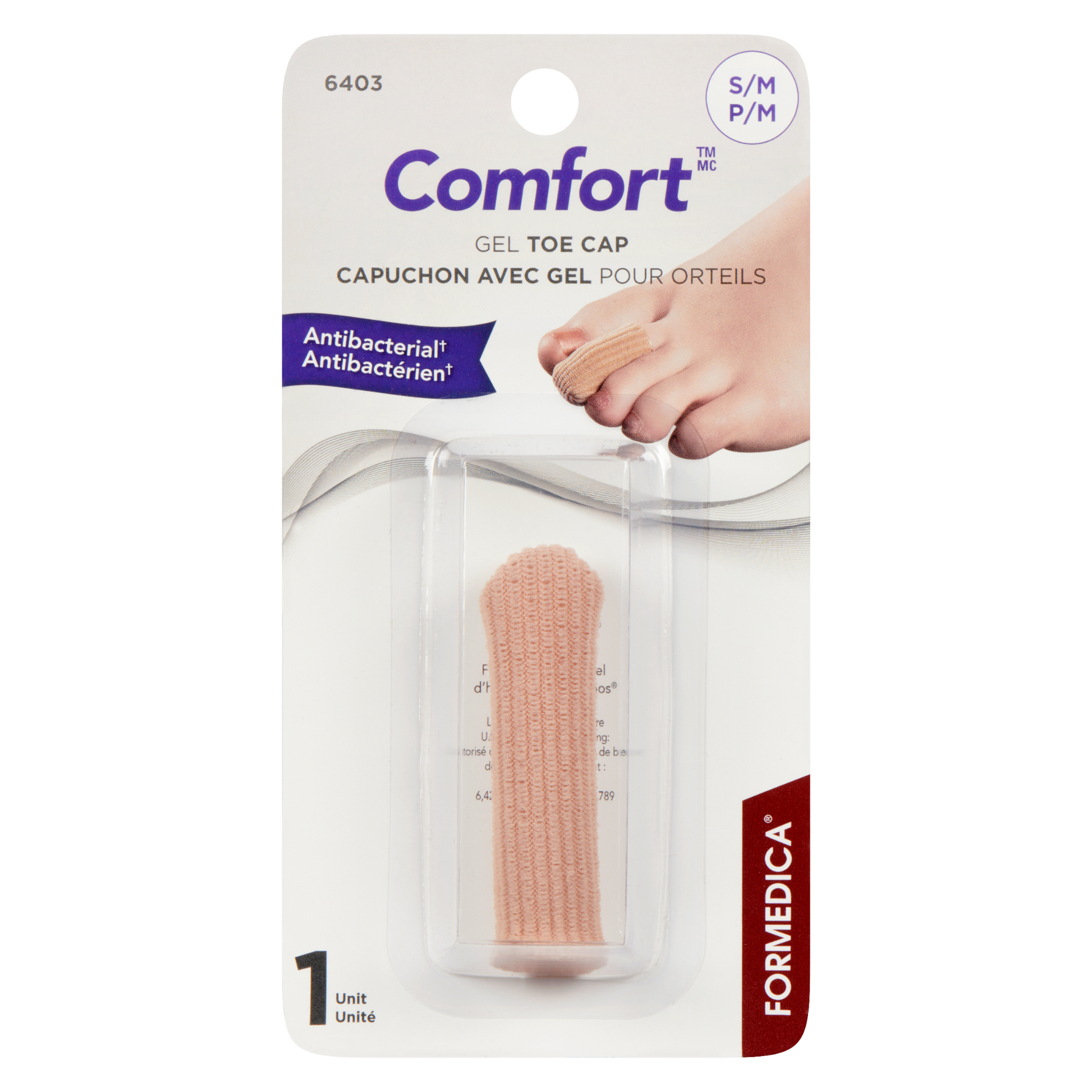 Capuchon de gel antibactérien pour orteil – P/M | COMFORT