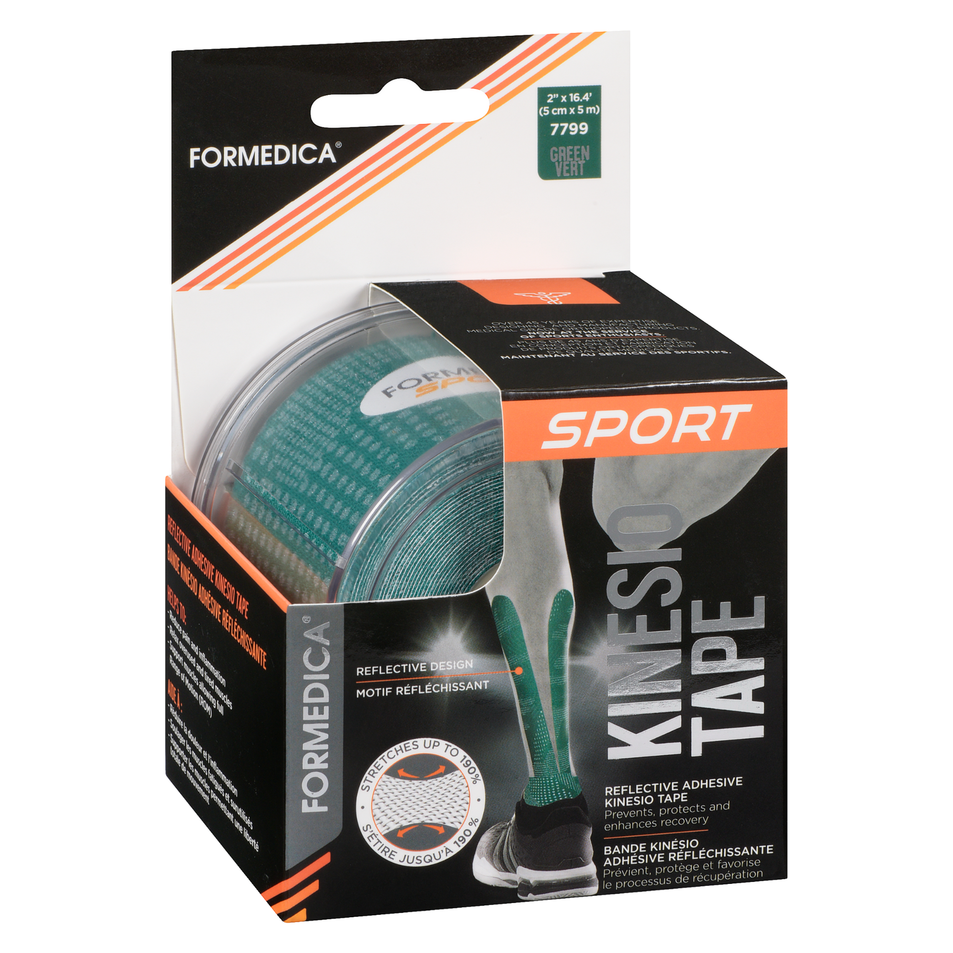 Bande kinesio adhésive avec motif réfléchissant – verte – 2″ × 16′ | FORMEDICA