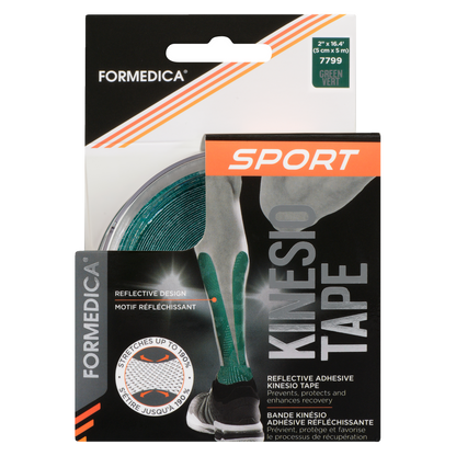 Bande kinesio adhésive avec motif réfléchissant – verte – 2″ × 16′ | FORMEDICA