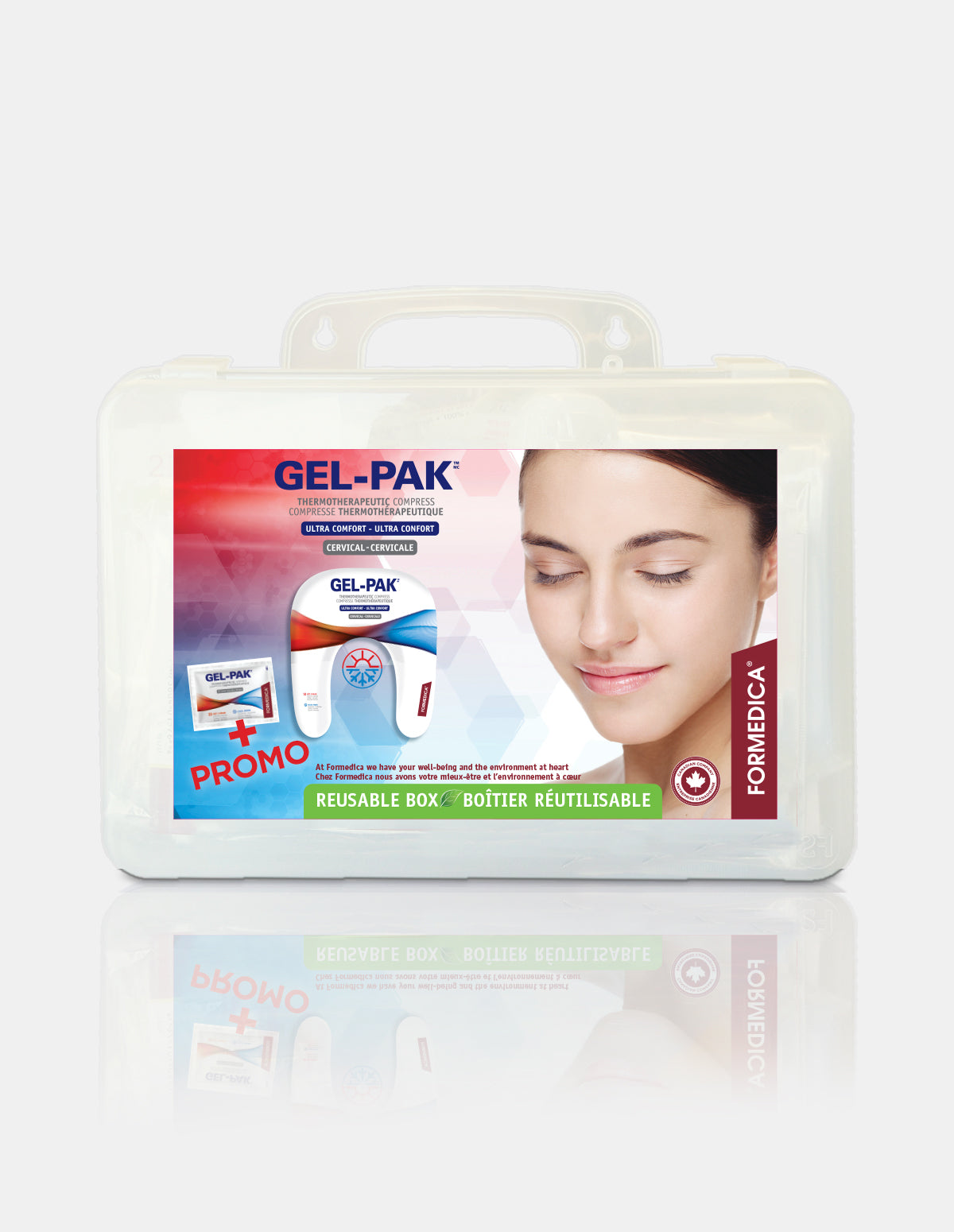 Boîtier réutilisable Gel-Pak™ avec une compresse thermothérapeutique cervicale ultra confort et une compresse bonus multi-usage